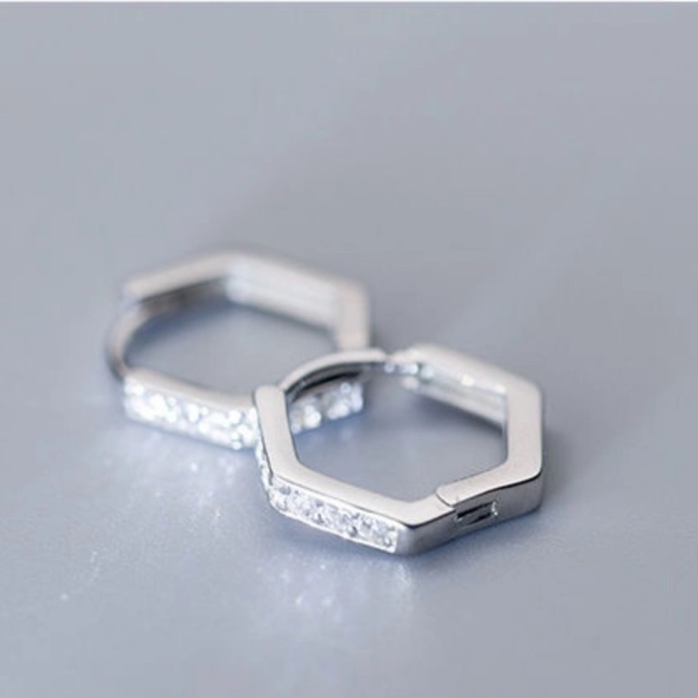 925 sterling silver Hexagon hoops